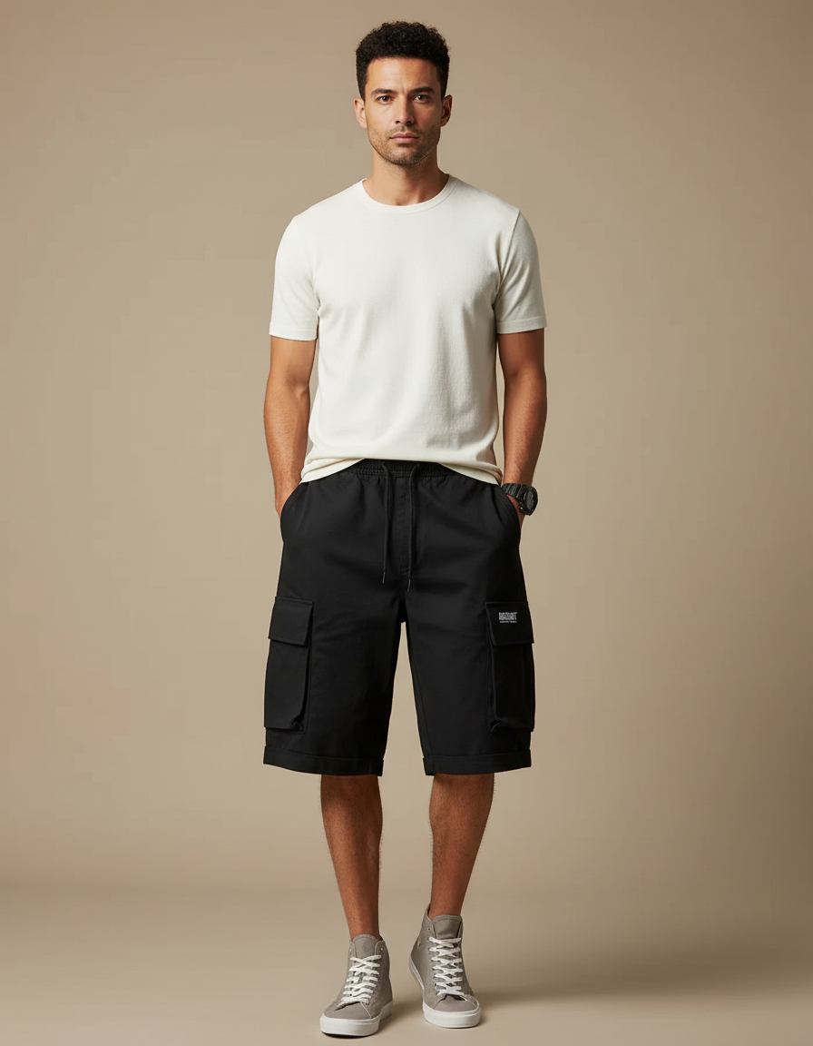 Pantalon Cargo Homme Noir Taille Élastique - Toile