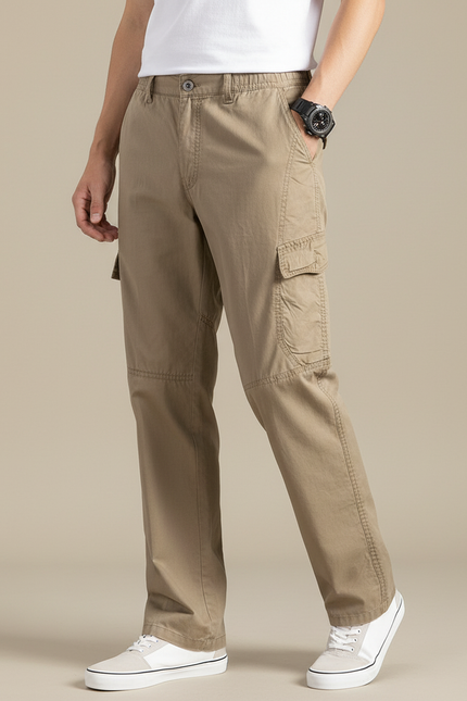 Pantalon Cargo Beige Ample Coton Décontracté Poches