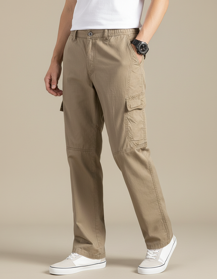 Pantalon Cargo Beige Ample Coton Décontracté Poches