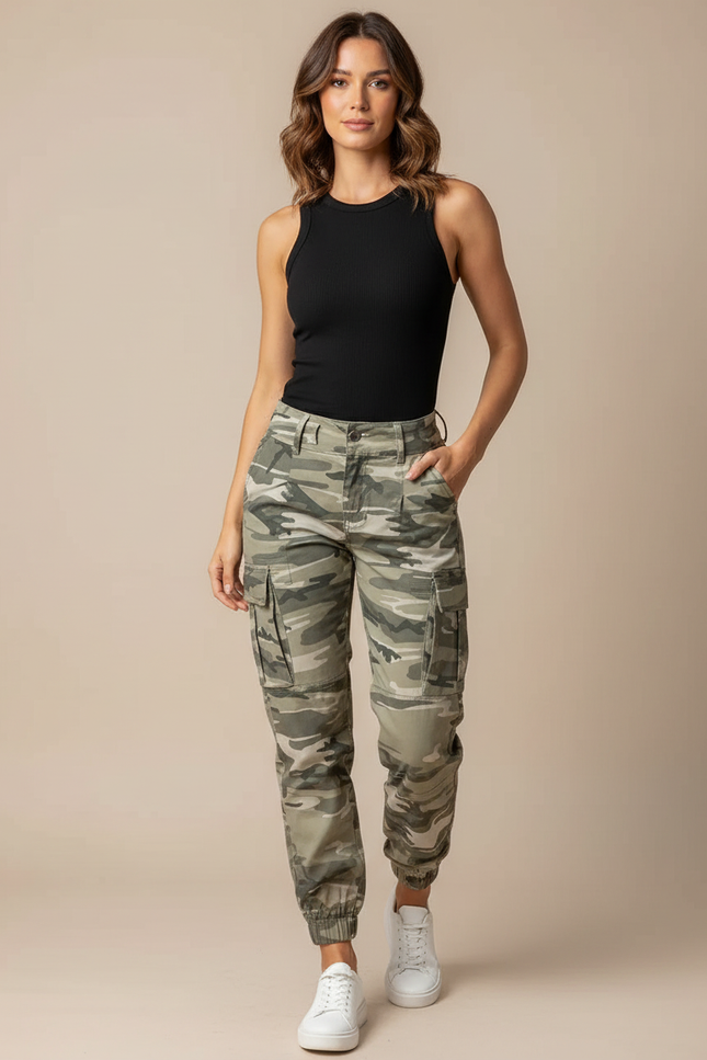 Pantalon Cargo Camouflage Militaire Ajusté Femme Jogger - Imprimé Toile