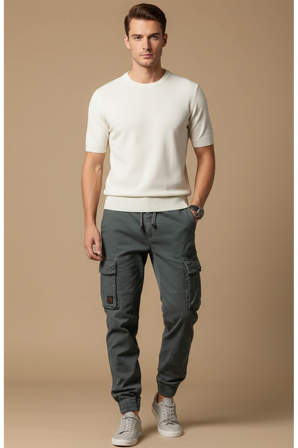 Pantalon Cargo Gris Décontracté Multipoches Homme - Toile