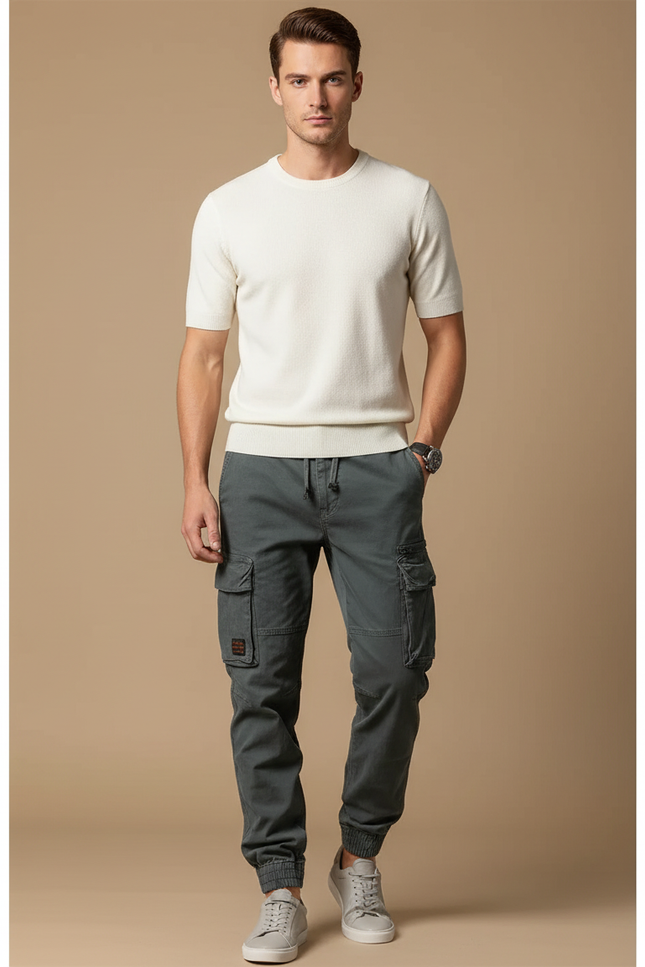 Pantalon Cargo Gris Décontracté Multipoches Homme - Toile