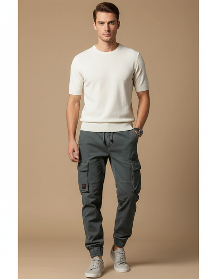 Pantalon Cargo Gris Décontracté Multipoches Homme - Toile