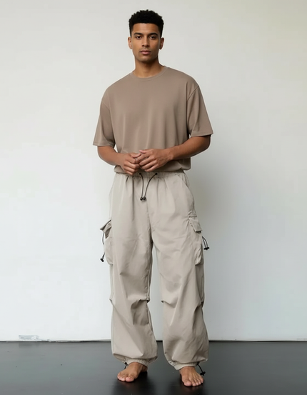 Pantalon Cargo Beige Ample Multi-Poches Décontracté Homme - Polyester
