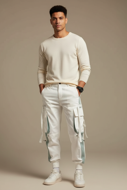 Pantalon Cargo Blanc Cassé Homme - Toile