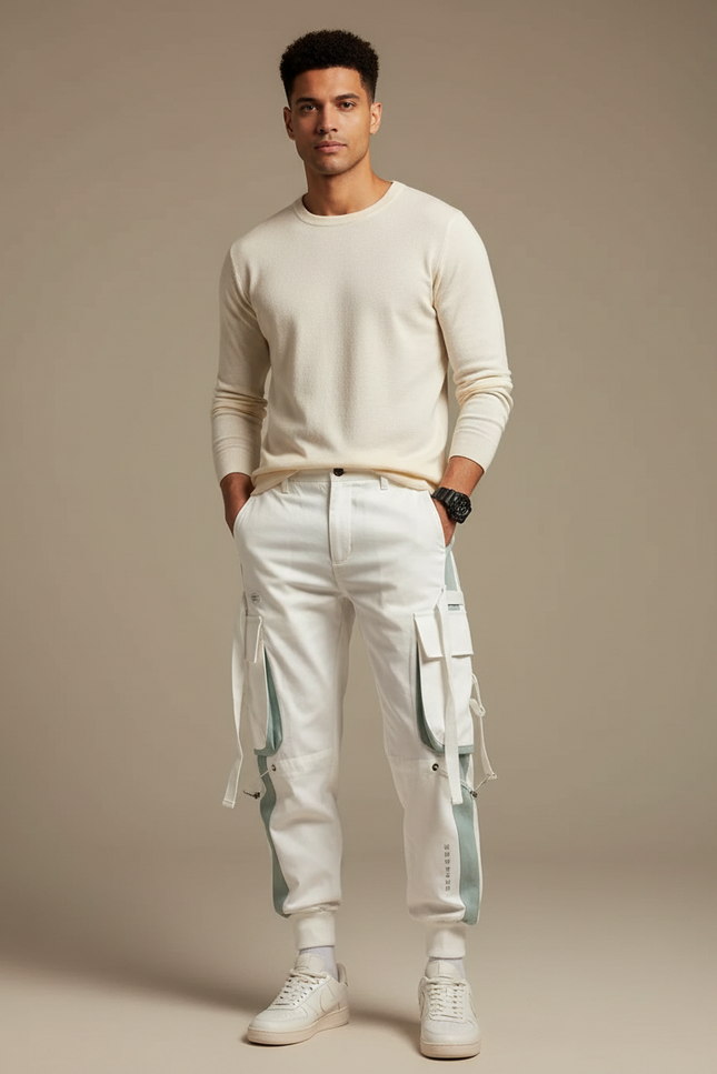 Pantalon Cargo Blanc Cassé Homme - Toile