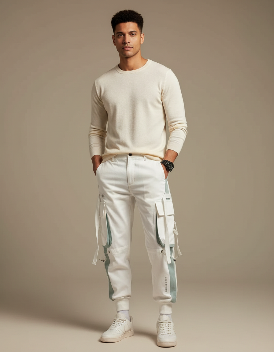 Pantalon Cargo Blanc Cassé Homme - Toile