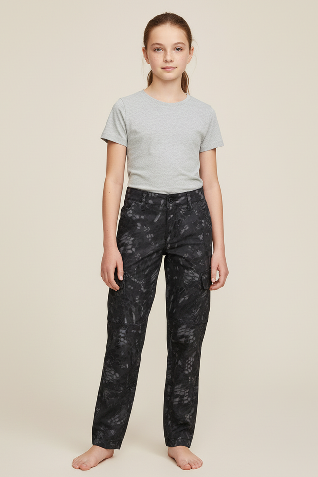 Pantalon Cargo Camouflage Noir Slim Fille Respirant - Toile