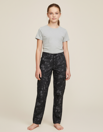 Pantalon Cargo Camouflage Noir Slim Fille Respirant - Toile