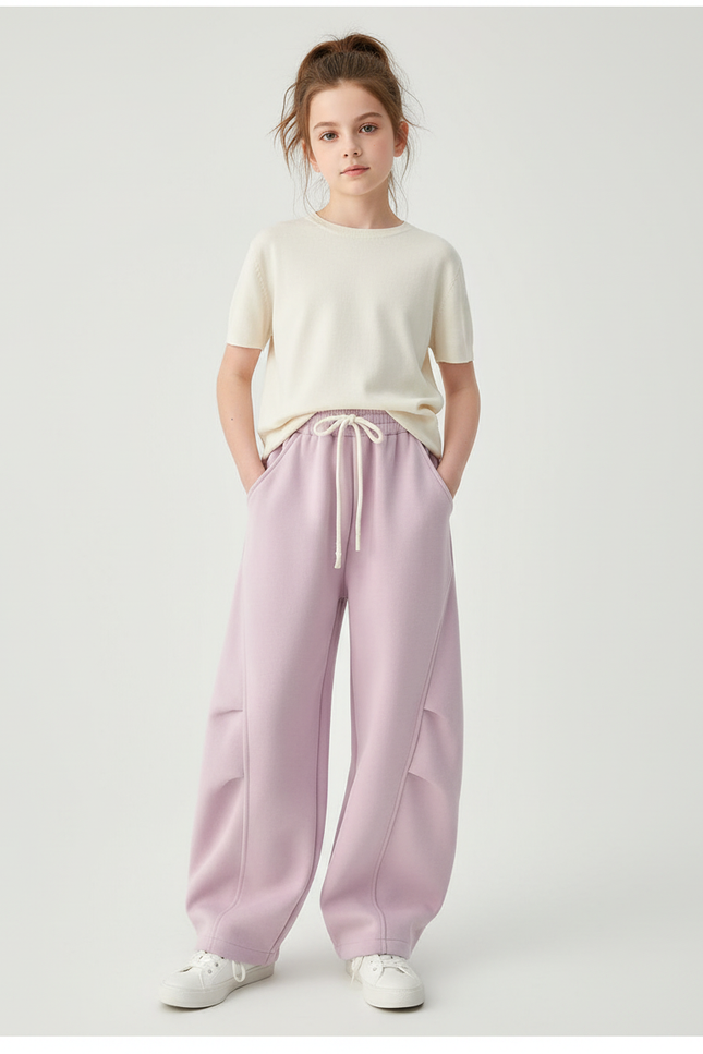 Pantalon Cargo Violet Ample Décontracté Molletonné Fille