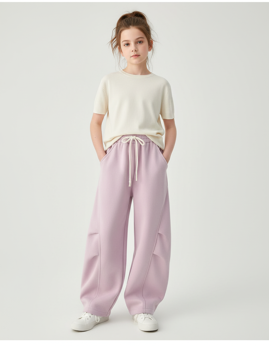 Pantalon Cargo Violet Ample Décontracté Molletonné Fille