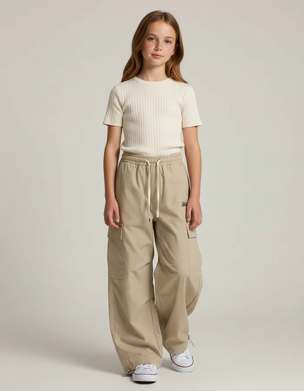 Pantalon Cargo Beige Ample Décontracté Fille Coton
