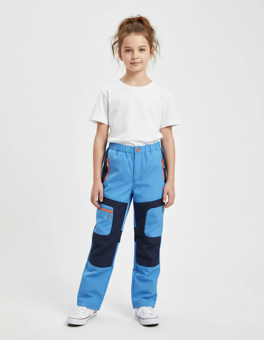 Pantalon Cargo Bleu Imperméable Enfant Doublé Polaire - Polyester