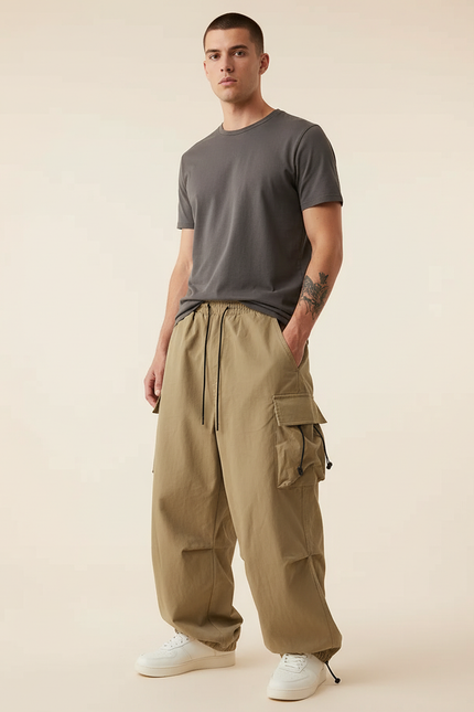 Pantalon Cargo Baggy Homme - Kaki Polyester