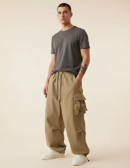Pantalon Cargo Baggy Homme - Kaki Polyester