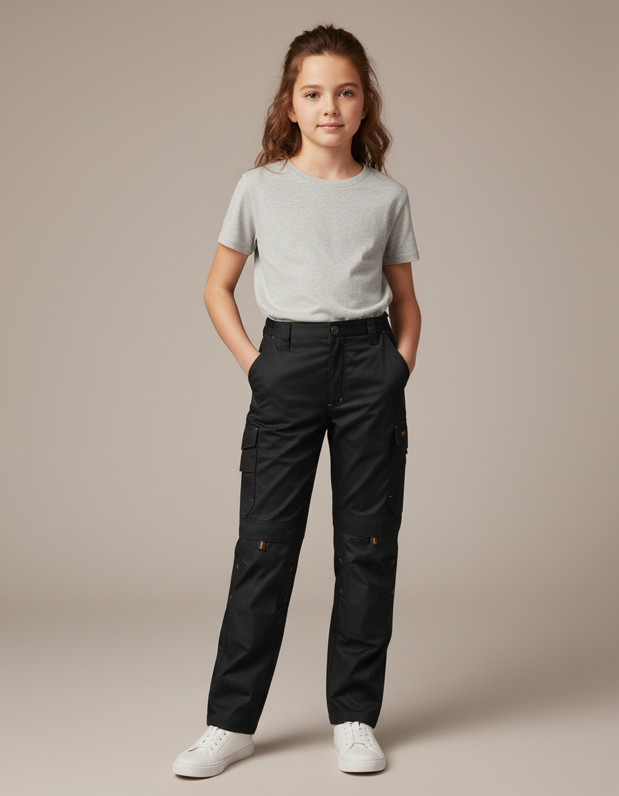 Pantalon Cargo Noir, Résistant, Décontracté, Multi-poches - Toile
