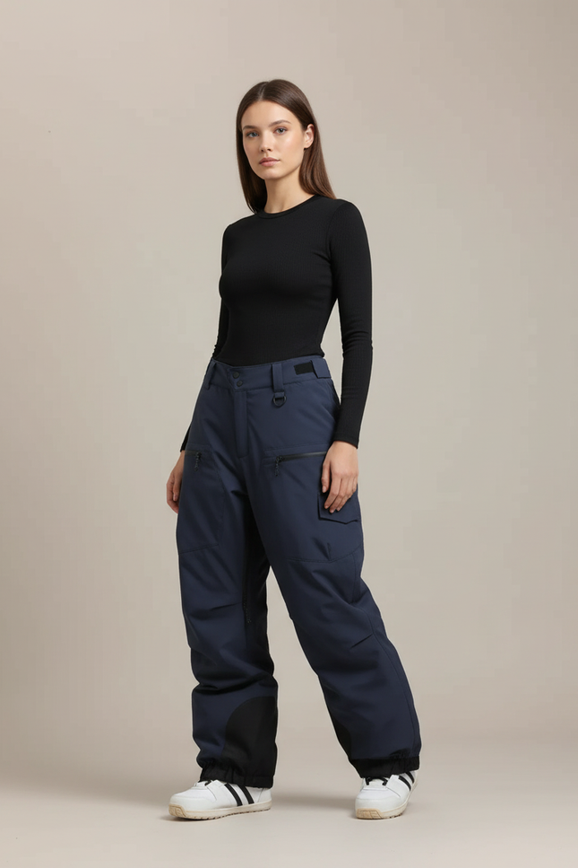 Pantalon Cargo Bleu Marine Ample Imperméable Hiver - Polyester