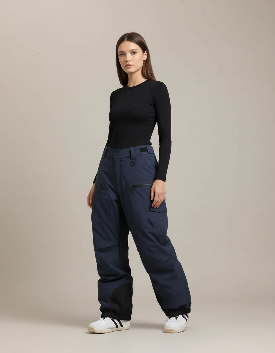 Pantalon Cargo Bleu Marine Ample Imperméable Hiver - Polyester