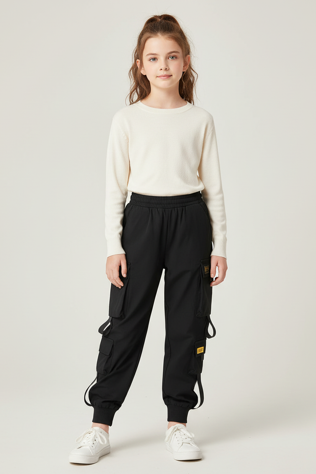 Pantalon Cargo Noir Ample Poches Multiples Casual - Polyester