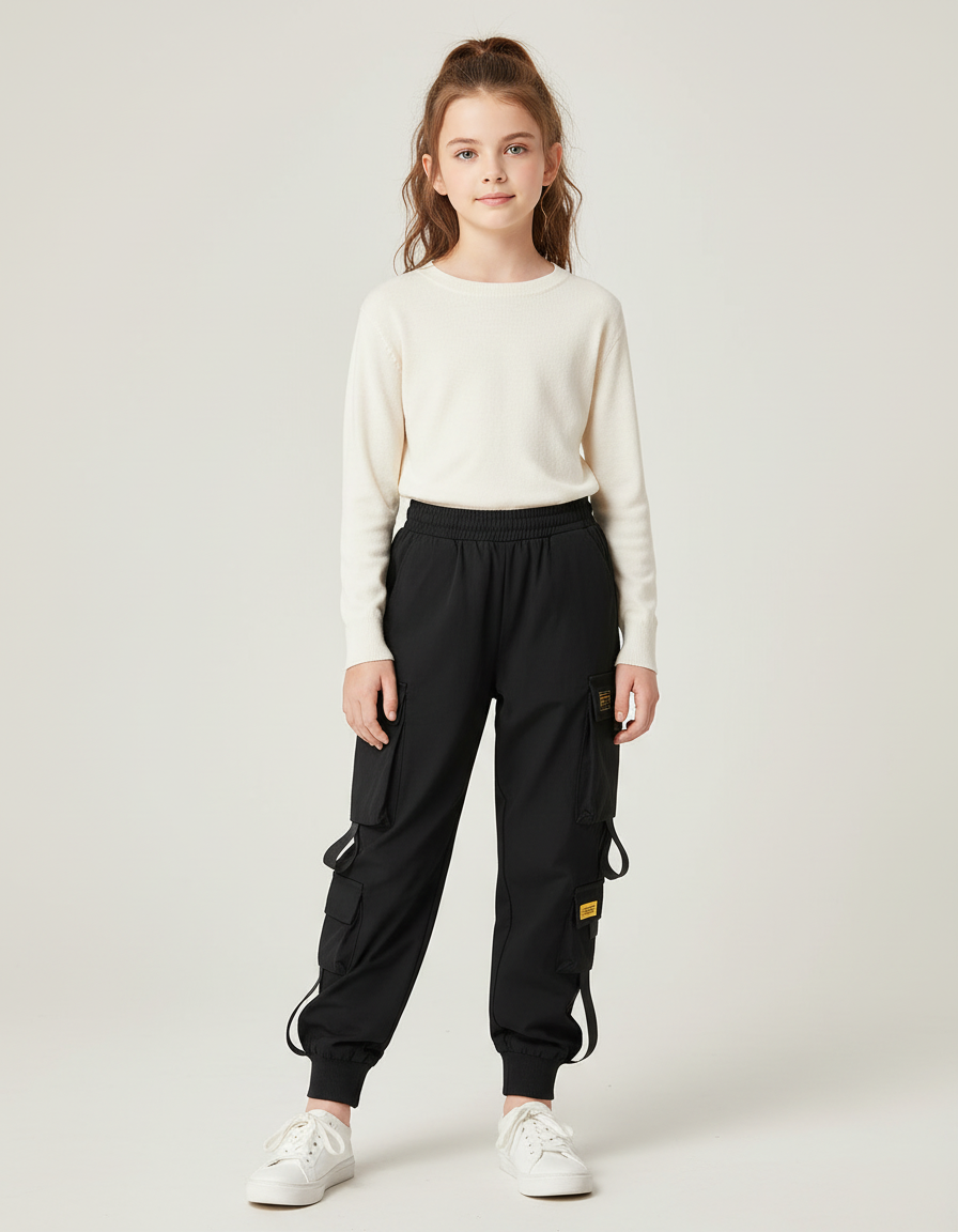Pantalon Cargo Noir Ample Poches Multiples Casual - Polyester