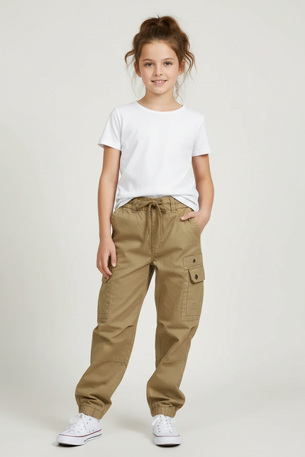 Pantalon Cargo Kaki Coton Ample Multipoches Fille