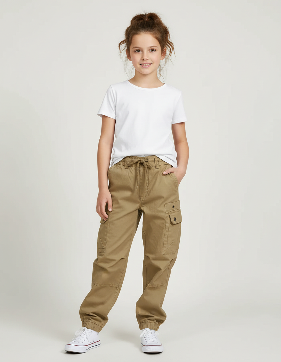 Pantalon Cargo Kaki Coton Ample Multipoches Fille