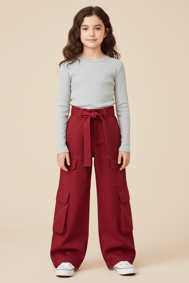 Pantalon Cargo Bordeaux Ample Multipoches Enfant - Toile