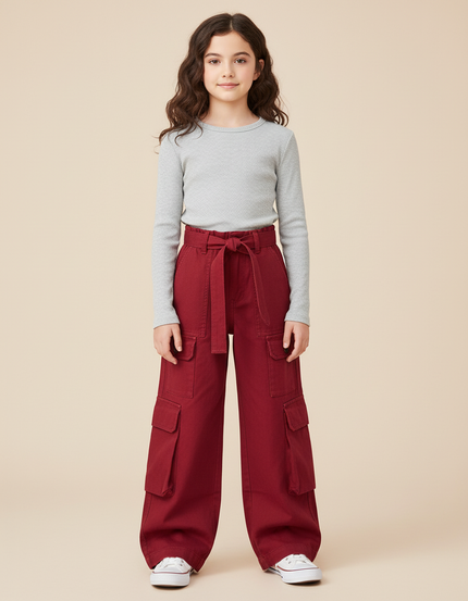 Pantalon Cargo Bordeaux Ample Multipoches Enfant - Toile