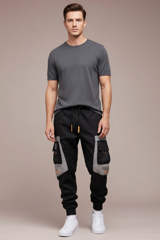 Pantalon Cargo Noir Gris Techwear Multi-poches Homme - Polyester
