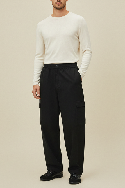Pantalon Cargo Noir Ample Décontracté Homme Coton