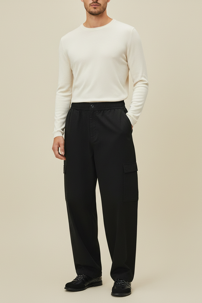 Pantalon Cargo Noir Ample Décontracté Homme Coton