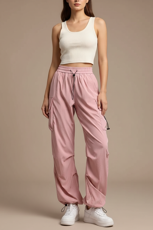 Pantalon Cargo Femme Rose Parachute - Polyester