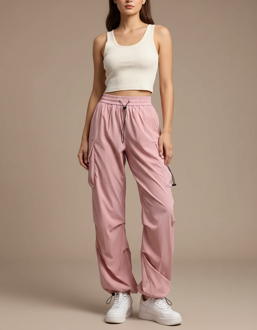 Pantalon Cargo Femme Rose Parachute - Polyester
