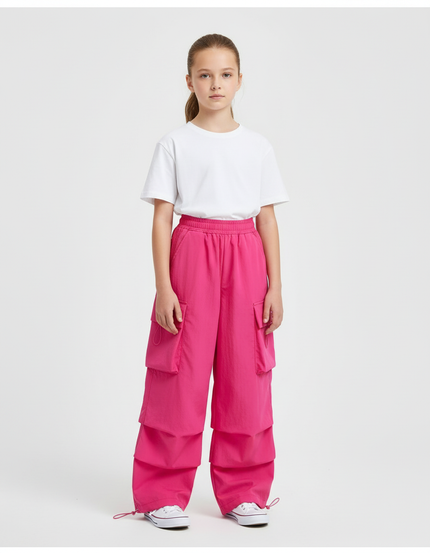 Pantalon Cargo Fuchsia Ample Multipoches Streetwear Fille - Rose Polyester