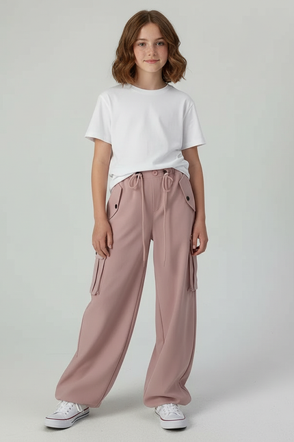 Pantalon Cargo Rose Ample Décontracté Fille - Molleton