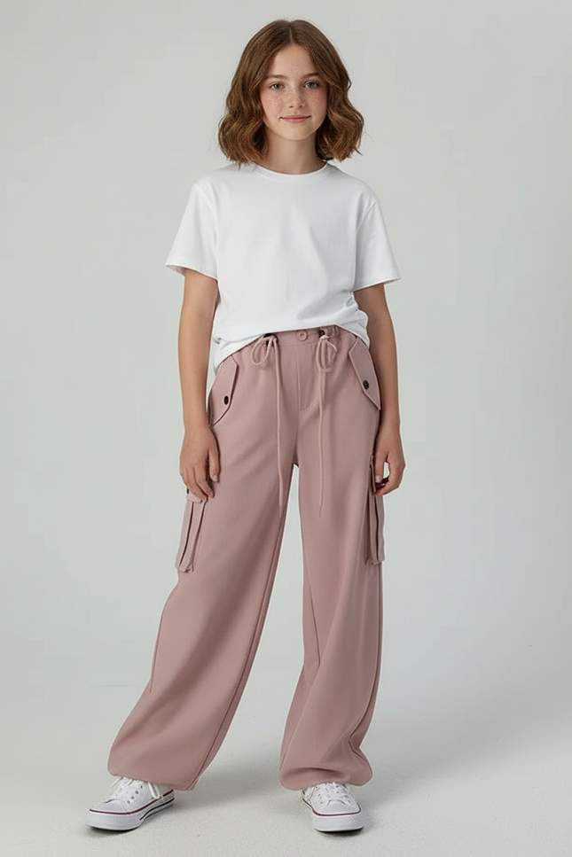 Pantalon Cargo Rose Ample Décontracté Fille - Molleton