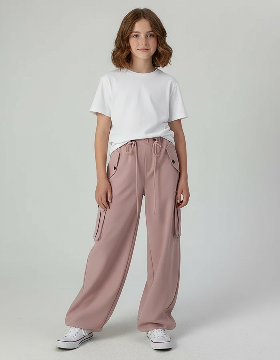 Pantalon Cargo Rose Ample Décontracté Fille - Molleton
