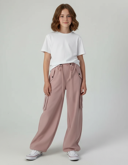Pantalon Cargo Rose Ample Décontracté Fille - Molleton