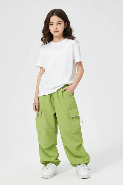 Pantalon Cargo Vert Ample Décontracté Streetwear Fille - Polyester