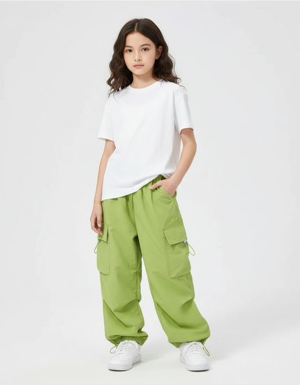 Pantalon Cargo Vert Ample Décontracté Streetwear Fille - Polyester