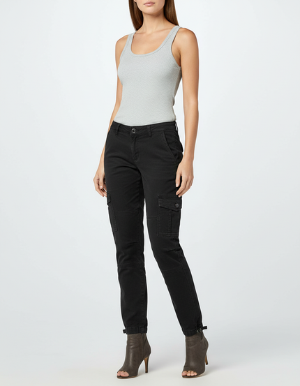 Pantalon Cargo Noir Slim Décontracté Femme - Toile