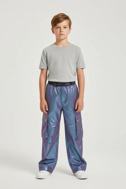 Pantalon Cargo Holographique Ample Garçon Pailleté - Multicolore Polyester