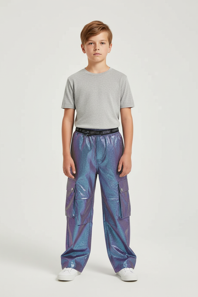 Pantalon Cargo Holographique Ample Garçon Pailleté - Multicolore Polyester