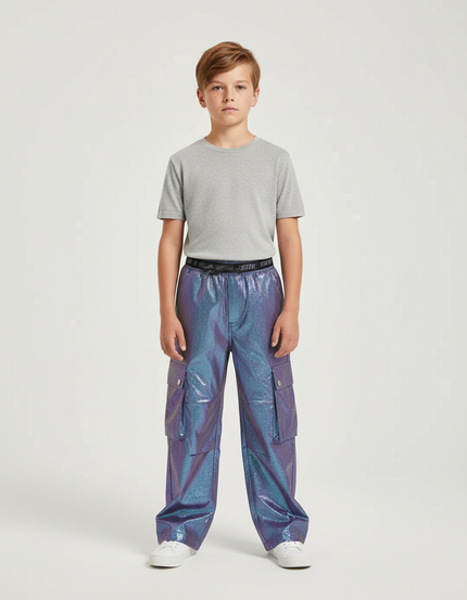 Pantalon Cargo Holographique Ample Garçon Pailleté - Multicolore Polyester