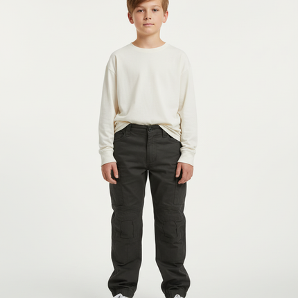 Pantalon Cargo Gris Foncé Décontracté Multipoches Enfant - Toile