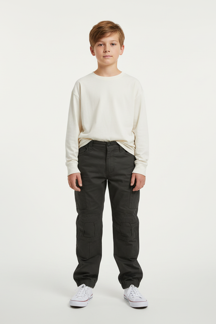 Pantalon Cargo Gris Foncé Décontracté Multipoches Enfant - Toile