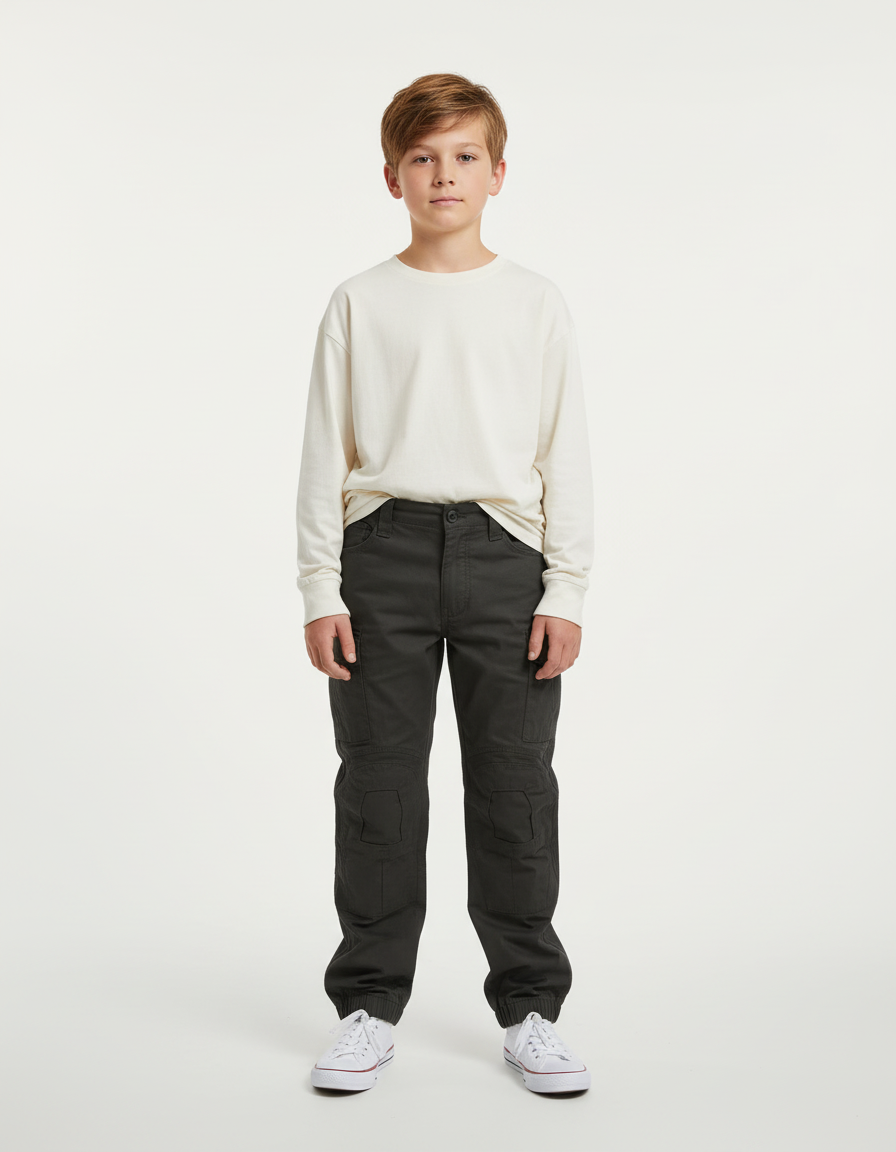Pantalon Cargo Gris Foncé Décontracté Multipoches Enfant - Toile