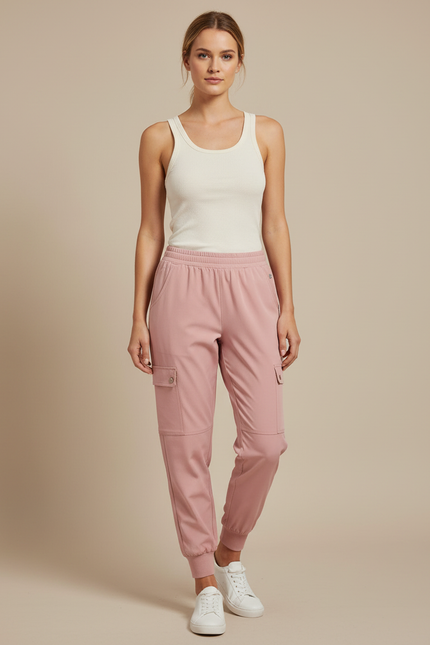 Pantalon Cargo Rose Fluide Décontracté Femme Jogger - Polyester