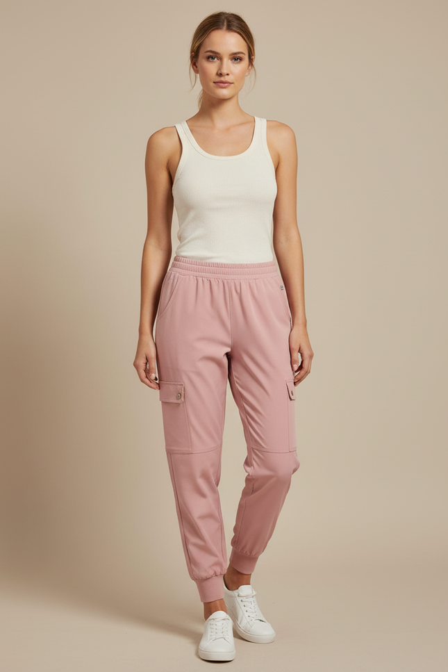 Pantalon Cargo Rose Fluide Décontracté Femme Jogger - Polyester
