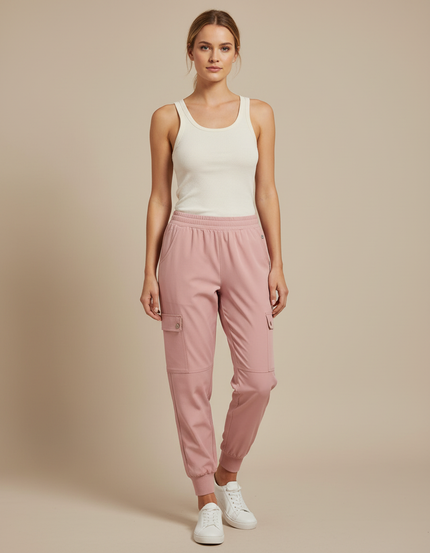 Pantalon Cargo Rose Fluide Décontracté Femme Jogger - Polyester